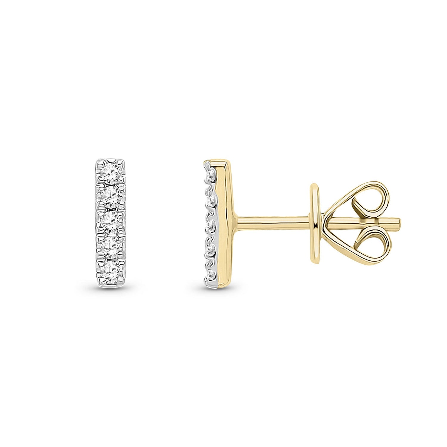 9ct Yellow Gold Natural Diamond Diamond Bar Stud Earrings