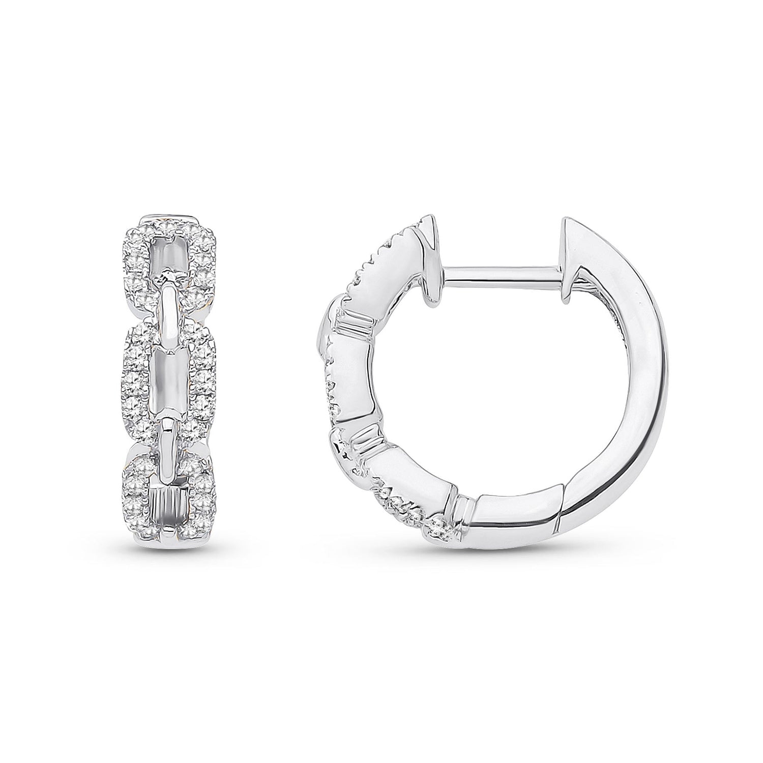 9ct White Gold Natural Diamond Curb-Link Huggie Earrings