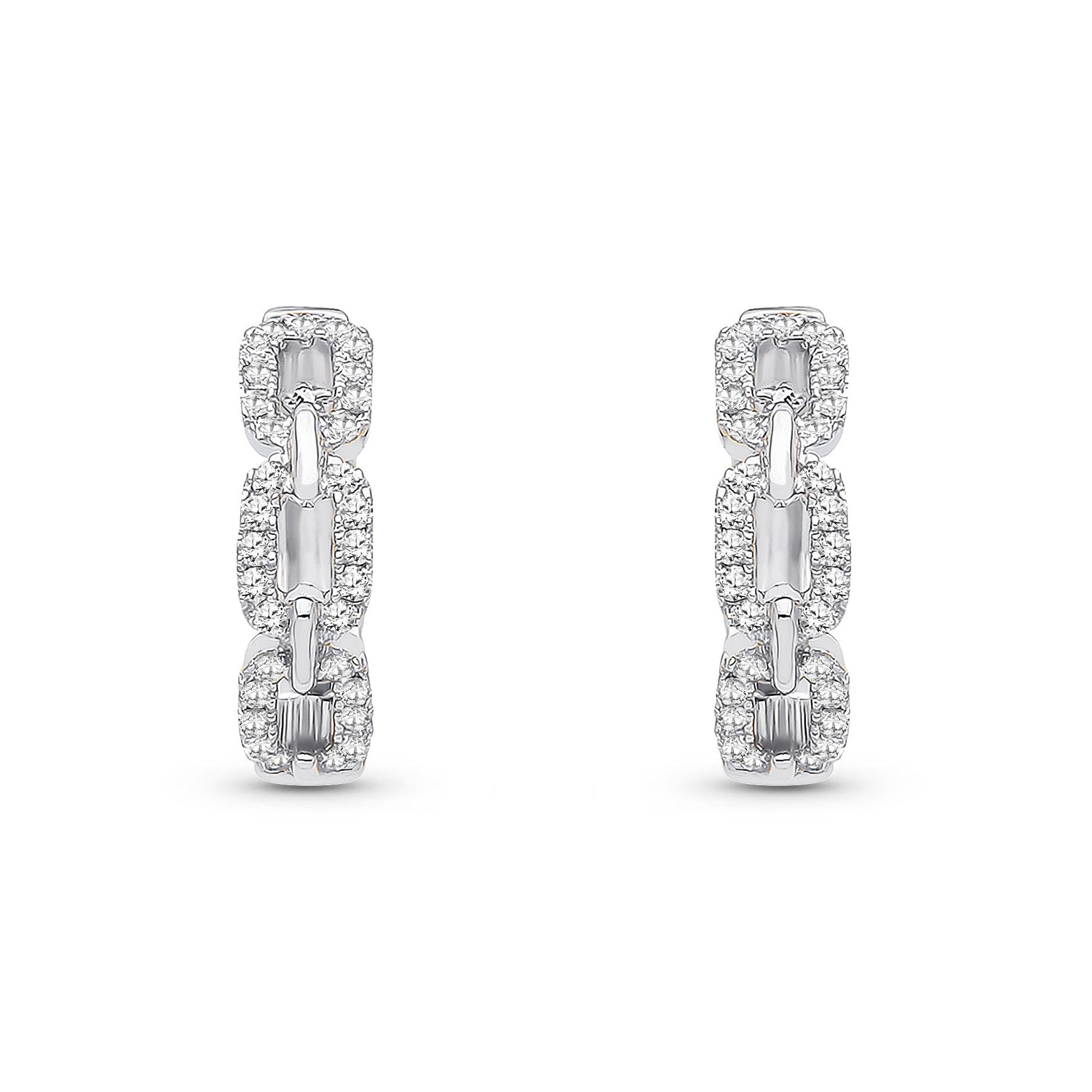 9ct White Gold Natural Diamond Curb-Link Huggie Earrings