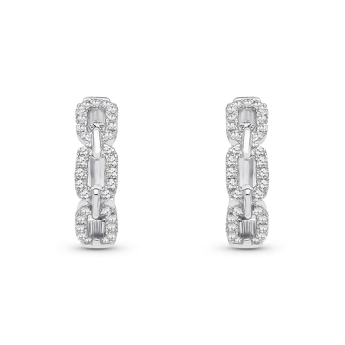 9ct White Gold Natural Diamond Curb Link Huggie Earrings