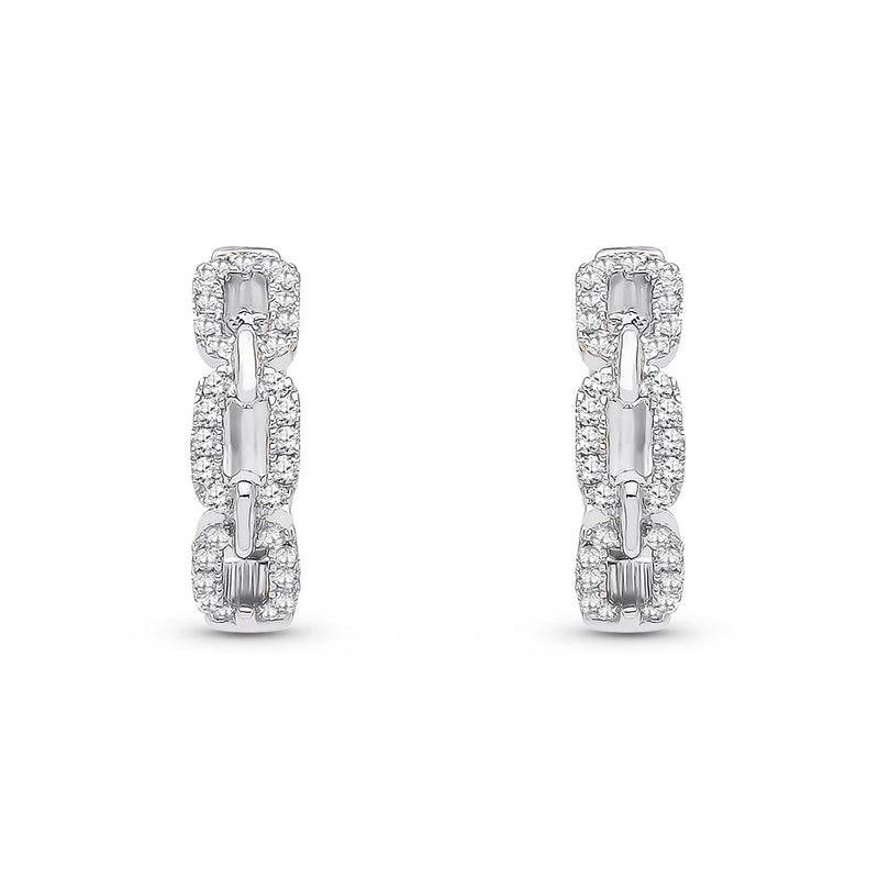 9ct White Gold Natural Diamond Curb Link Huggie Earrings
