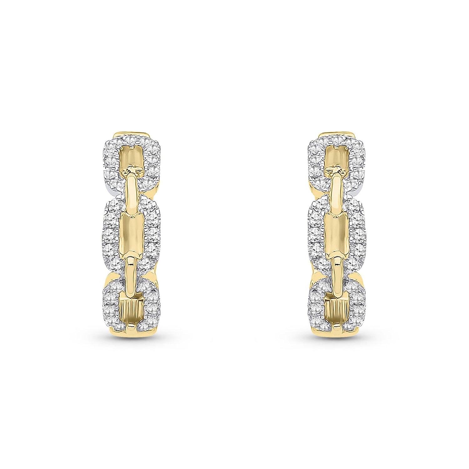 9ct Yellow Gold Natural Diamond Two-Tone Curb-Link Huggie Earrings