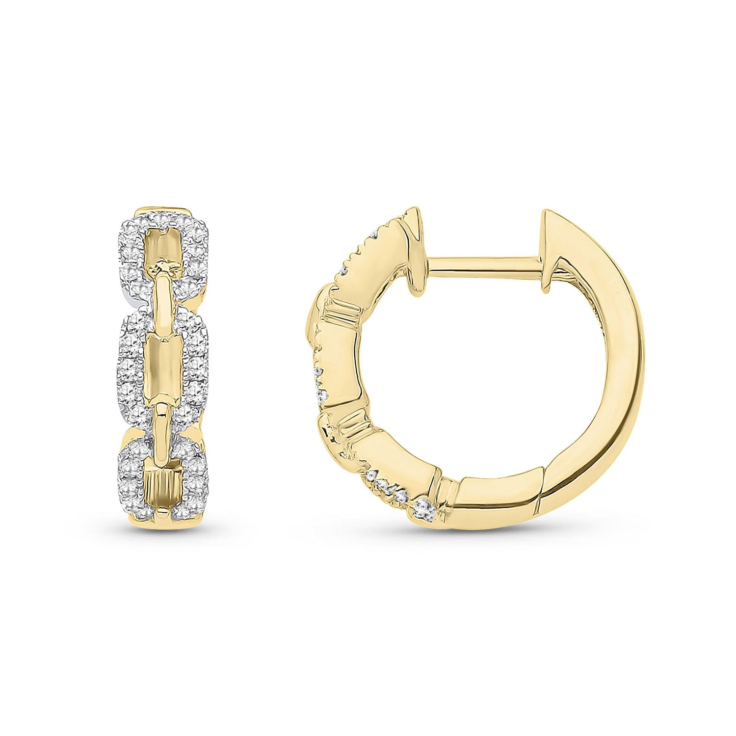 9ct Yellow Gold Natural Diamond Two-Tone Curb-Link Huggie Earrings