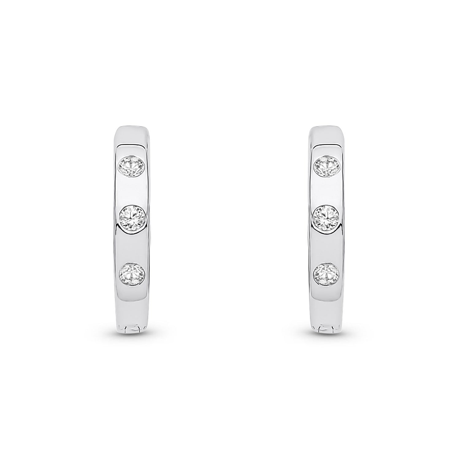 9ct White Gold Natural Diamond Three-Stone Rubover Huggie Earrings