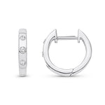 9ct White Gold Natural Diamond Three Stone Rubover Huggie Earrings — 12mm
