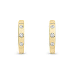 9ct Yellow Gold Natural Diamond Three Stone Rubover Huggie Earrings — 12mm