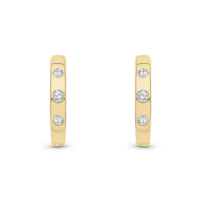 9ct Yellow Gold Natural Diamond Three Stone Rubover Huggie Earrings — 12mm