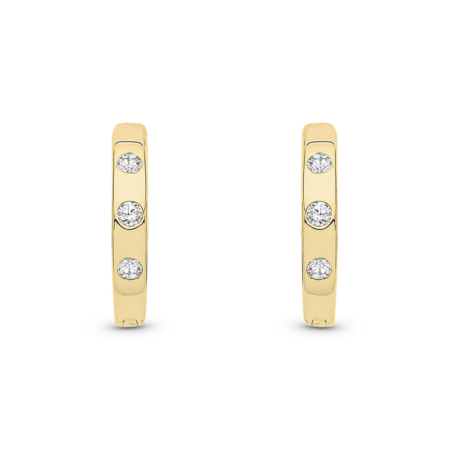 9ct Yellow Gold Natural Diamond Three-Stone Rubover Huggie Earrings