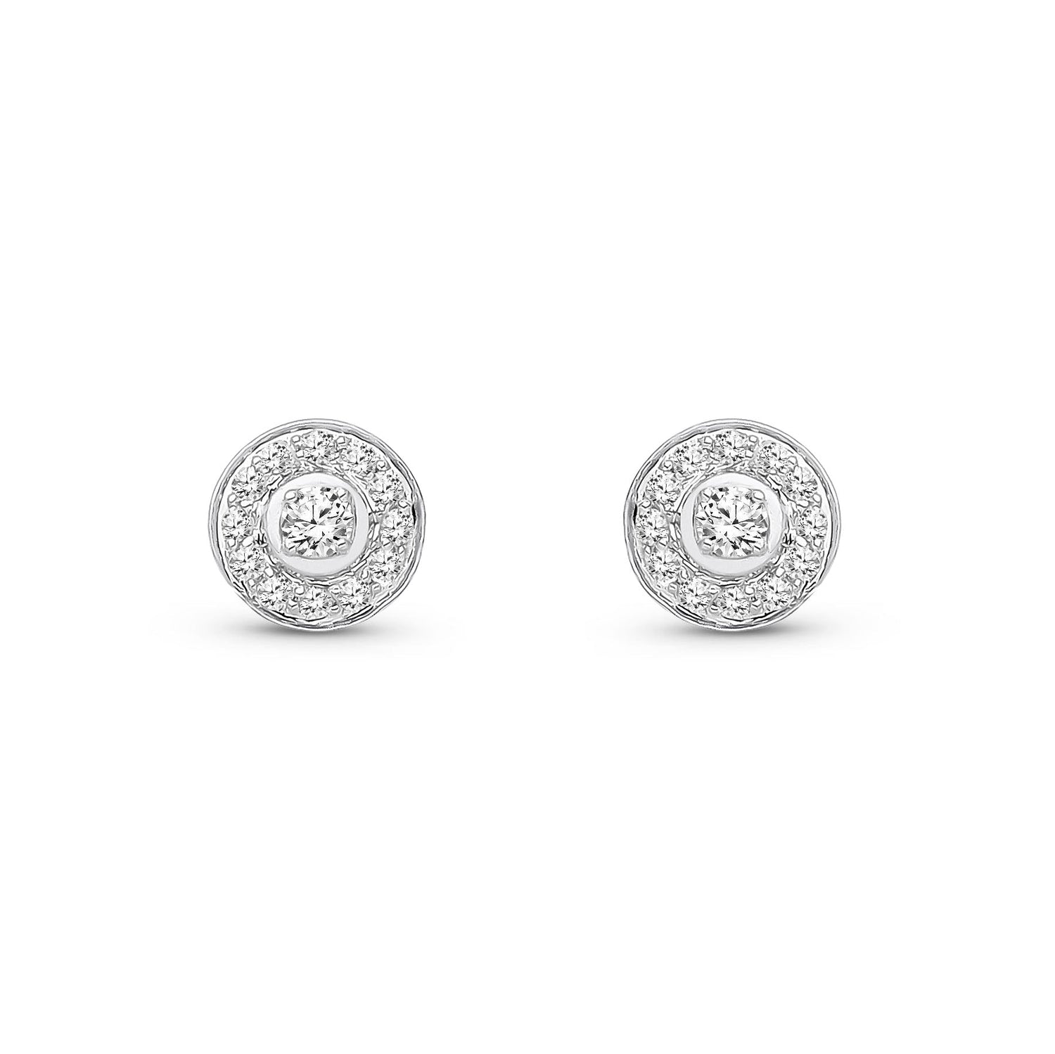 18ct White Gold Natural Diamond Concentric Double Halo Stud Earrings