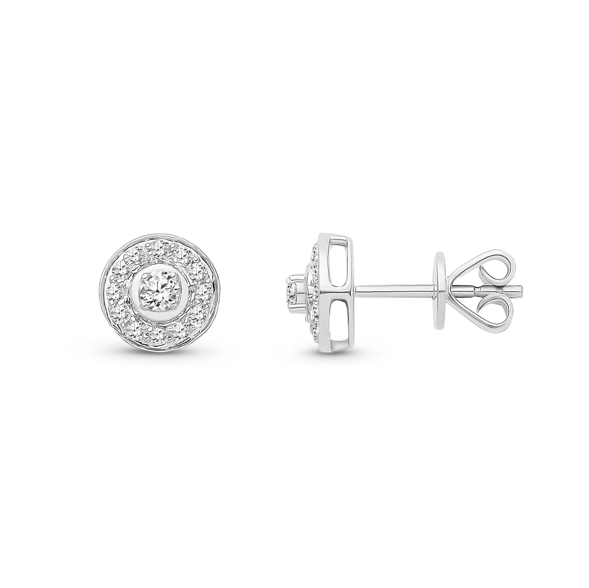 18ct White Gold Natural Diamond Framed Halo Stud Earrings — 7mm