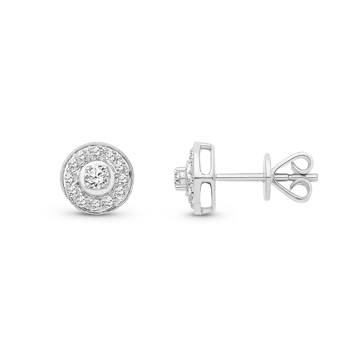 18ct White Gold Natural Diamond Concentric Double Halo Stud Earrings
