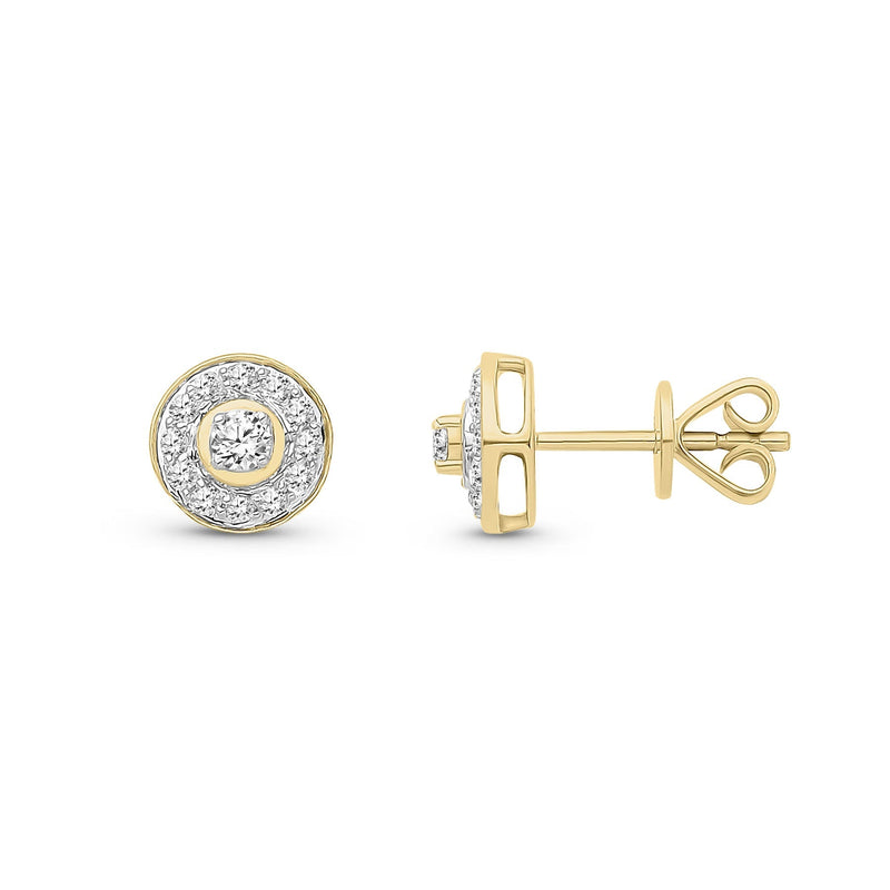 18ct Yellow Gold Natural Diamond Framed Halo Stud Earrings — 7mm