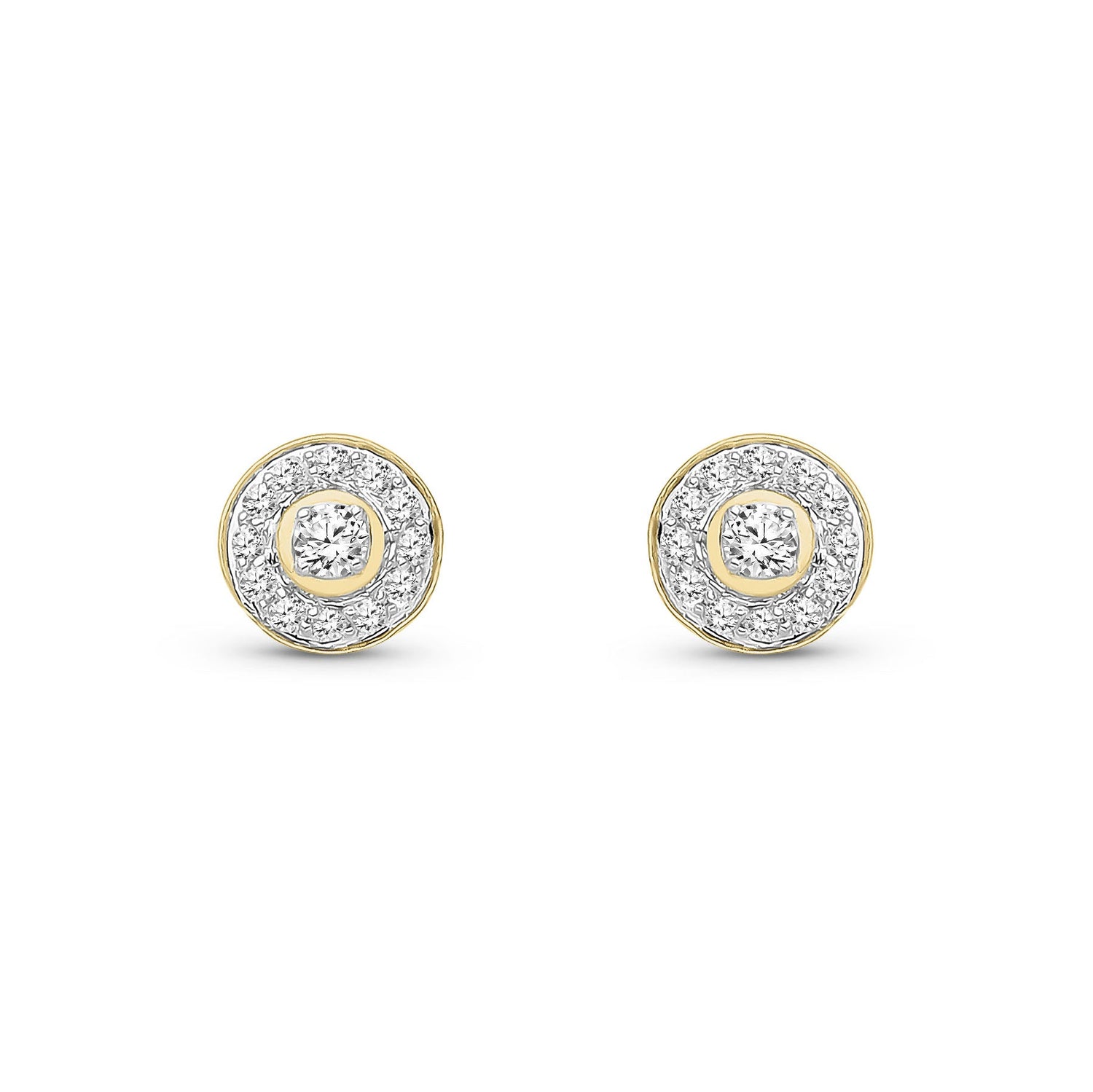 18ct Yellow Gold Natural Diamond Two-Tone Round Double Halo Stud Earrings