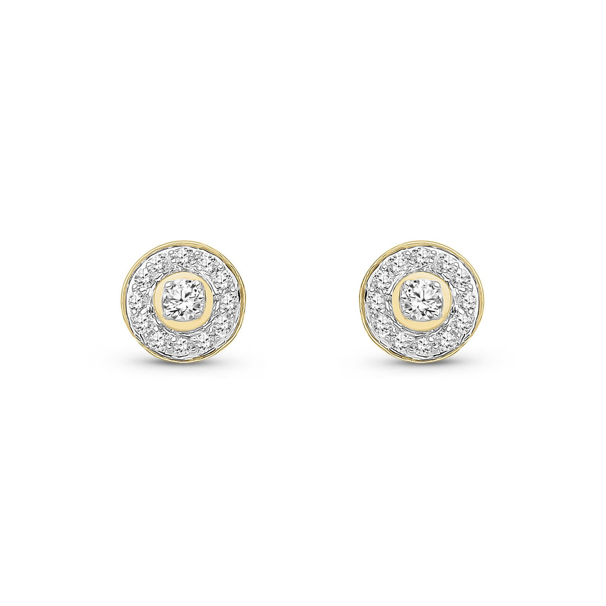 18ct Yellow Gold Natural Diamond Framed Halo Stud Earrings — 7mm