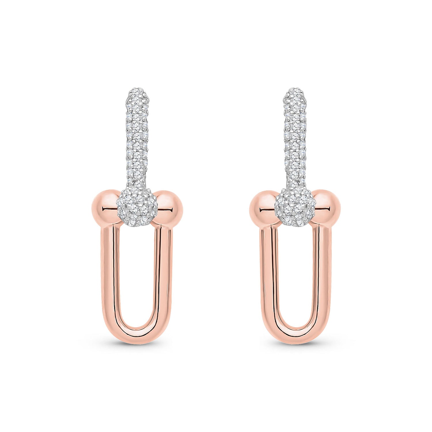 9ct White and Rose Gold Natural Diamond Two-Tone Paperclip Drop Earrings