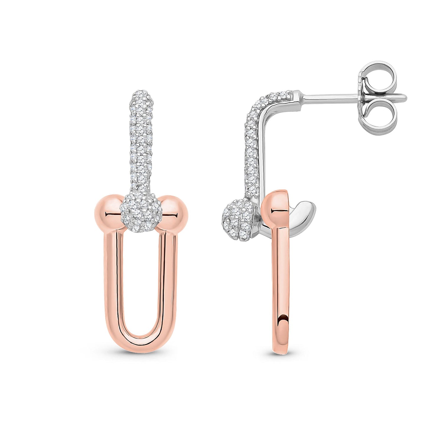 9ct White and Rose Gold Natural Diamond Two-Tone Paperclip Drop Earrings