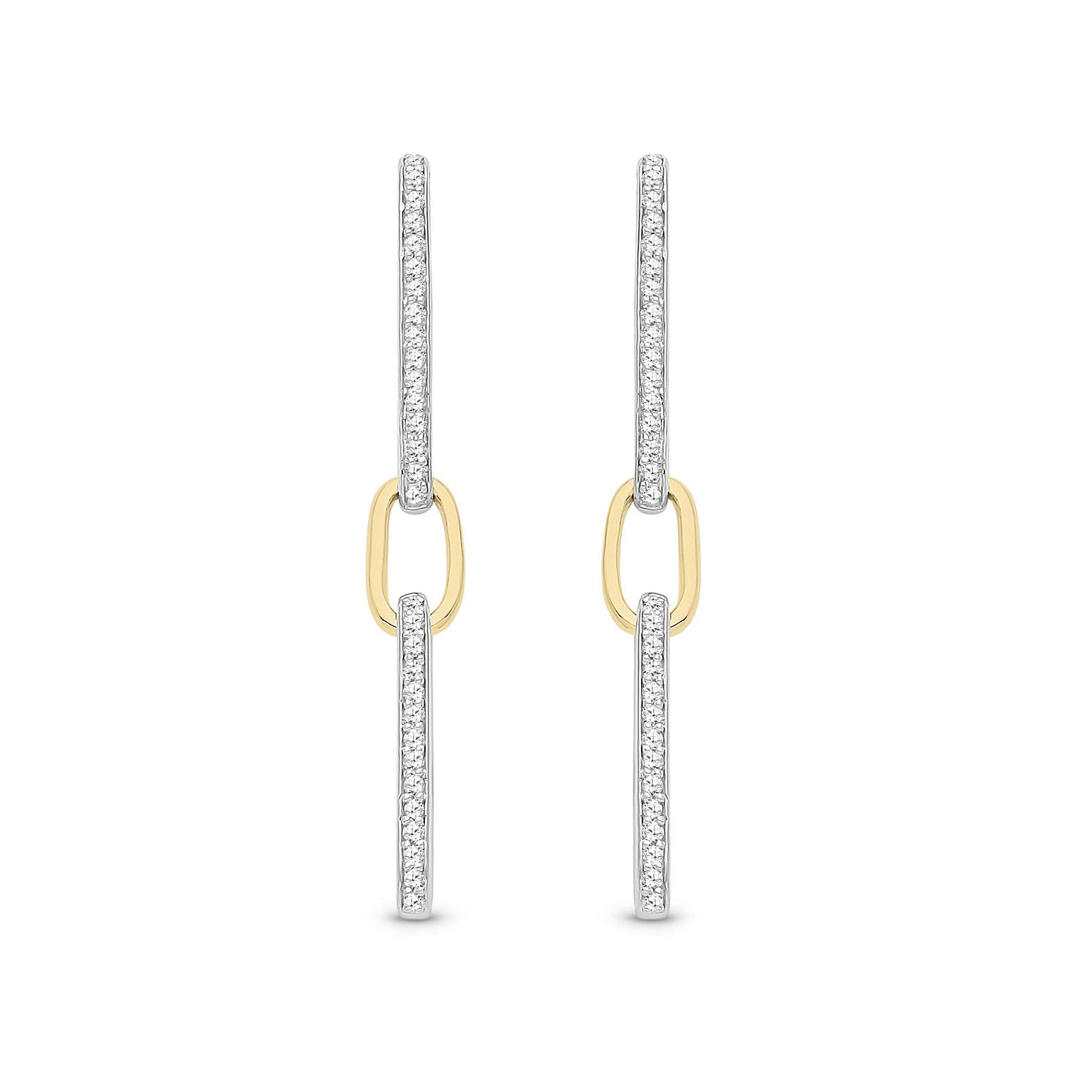 9ct White and Yellow Gold Natural Diamond Two-Tone Triple Link Drop Earrings