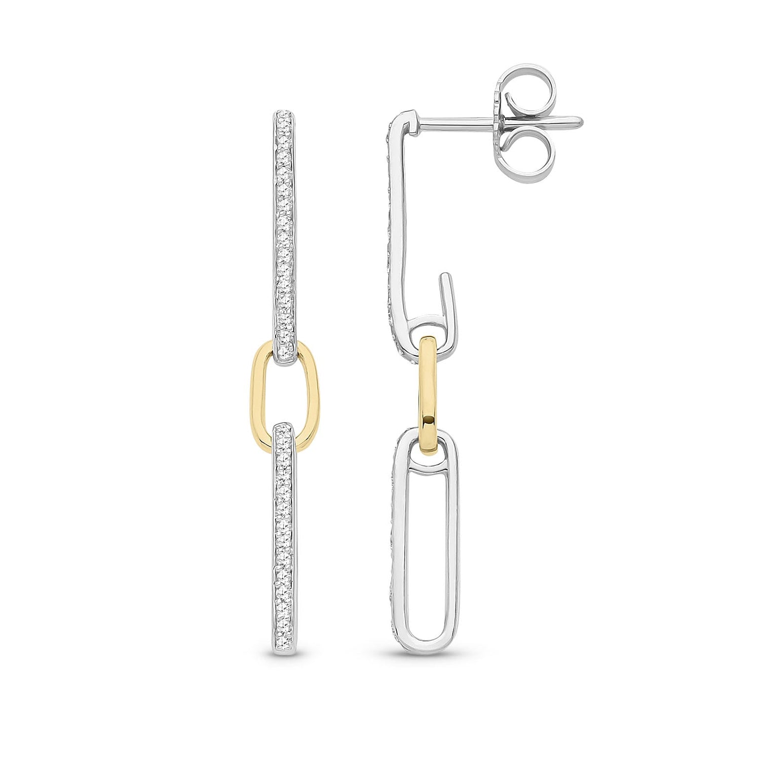 9ct White and Yellow Gold Natural Diamond Two-Tone Triple Link Drop Earrings