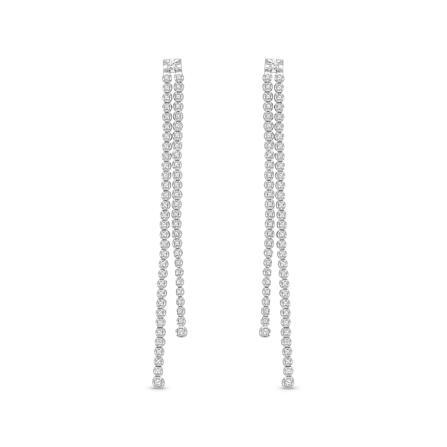 18ct White Gold Natural Diamond Double-Row Chain Drop Earrings