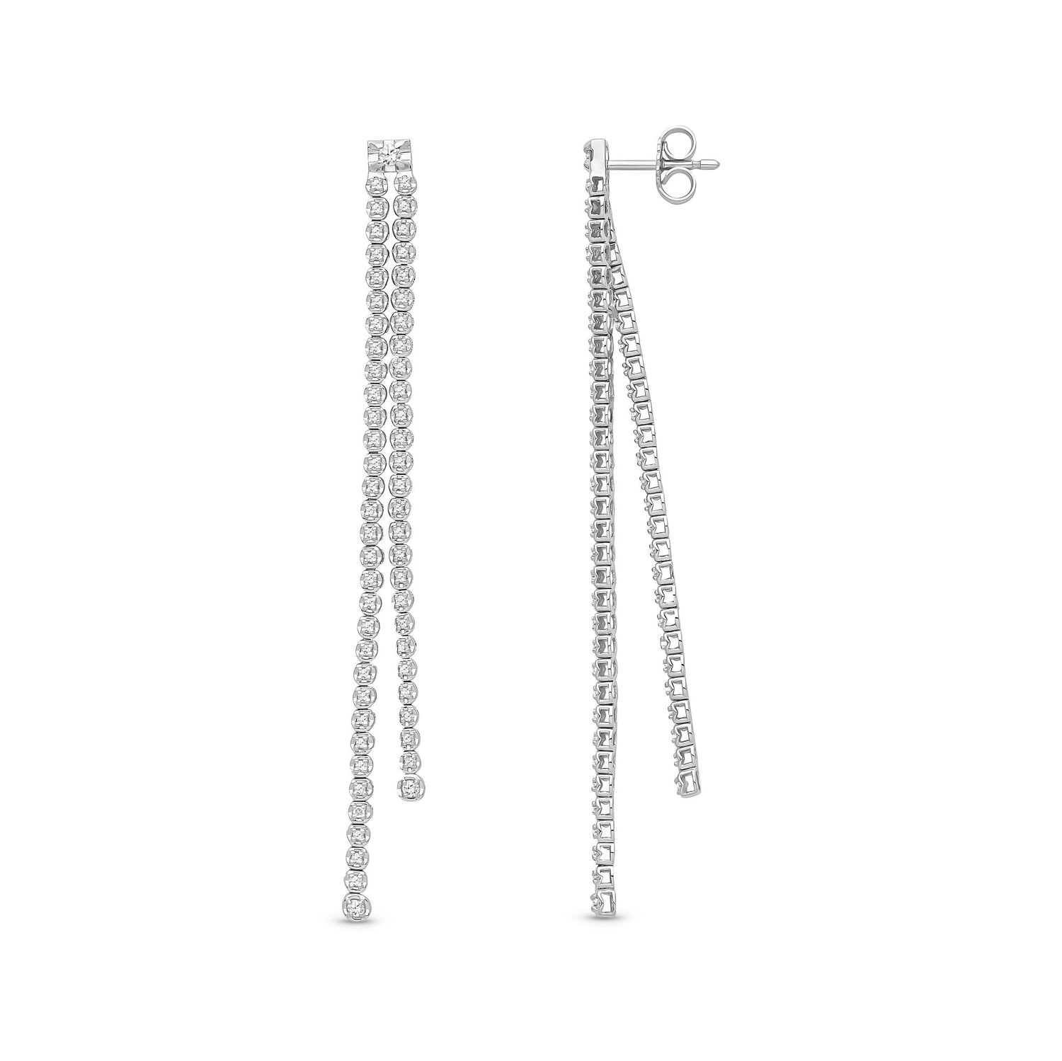 18ct White Gold Natural Diamond Double-Row Chain Drop Earrings
