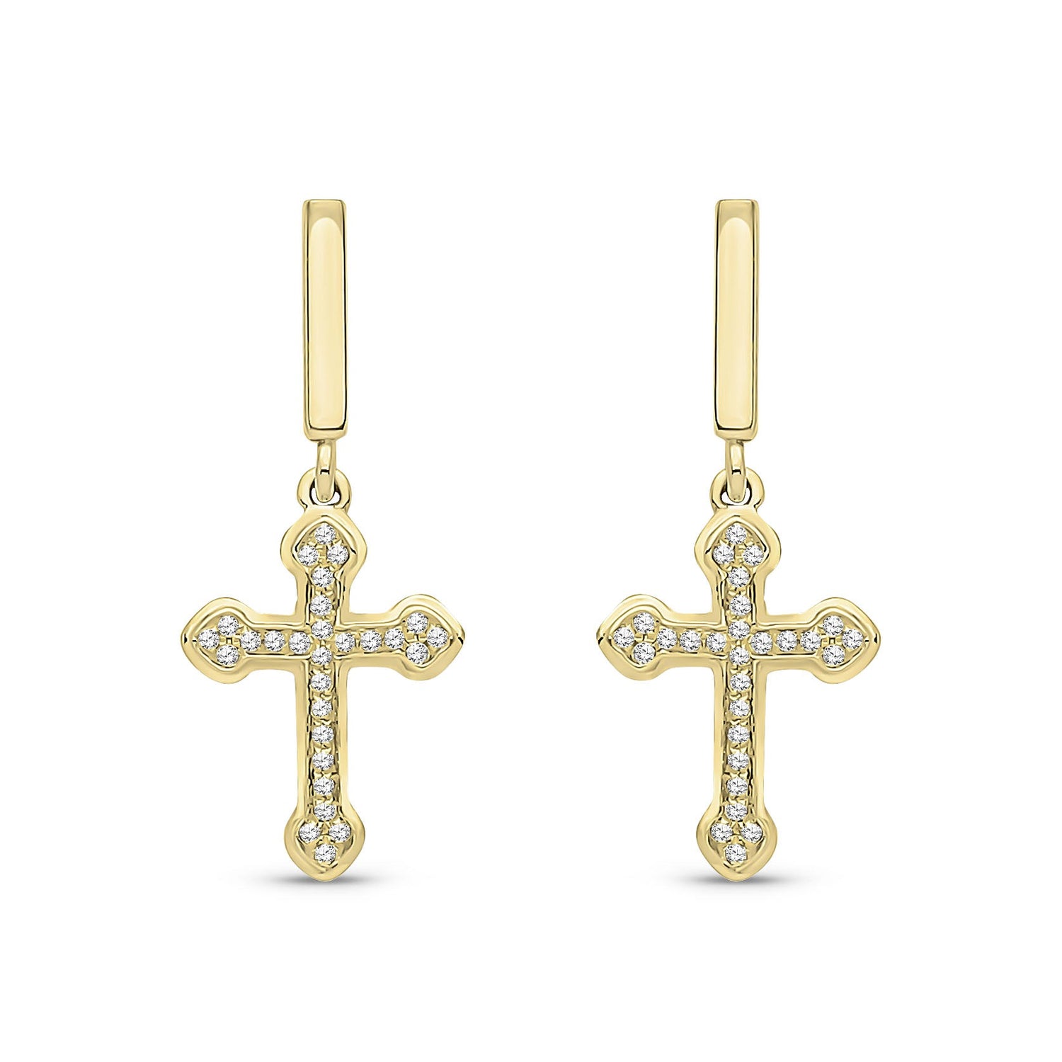 9ct Yellow Gold Natural Diamond Diamond Cross Drop Earrings