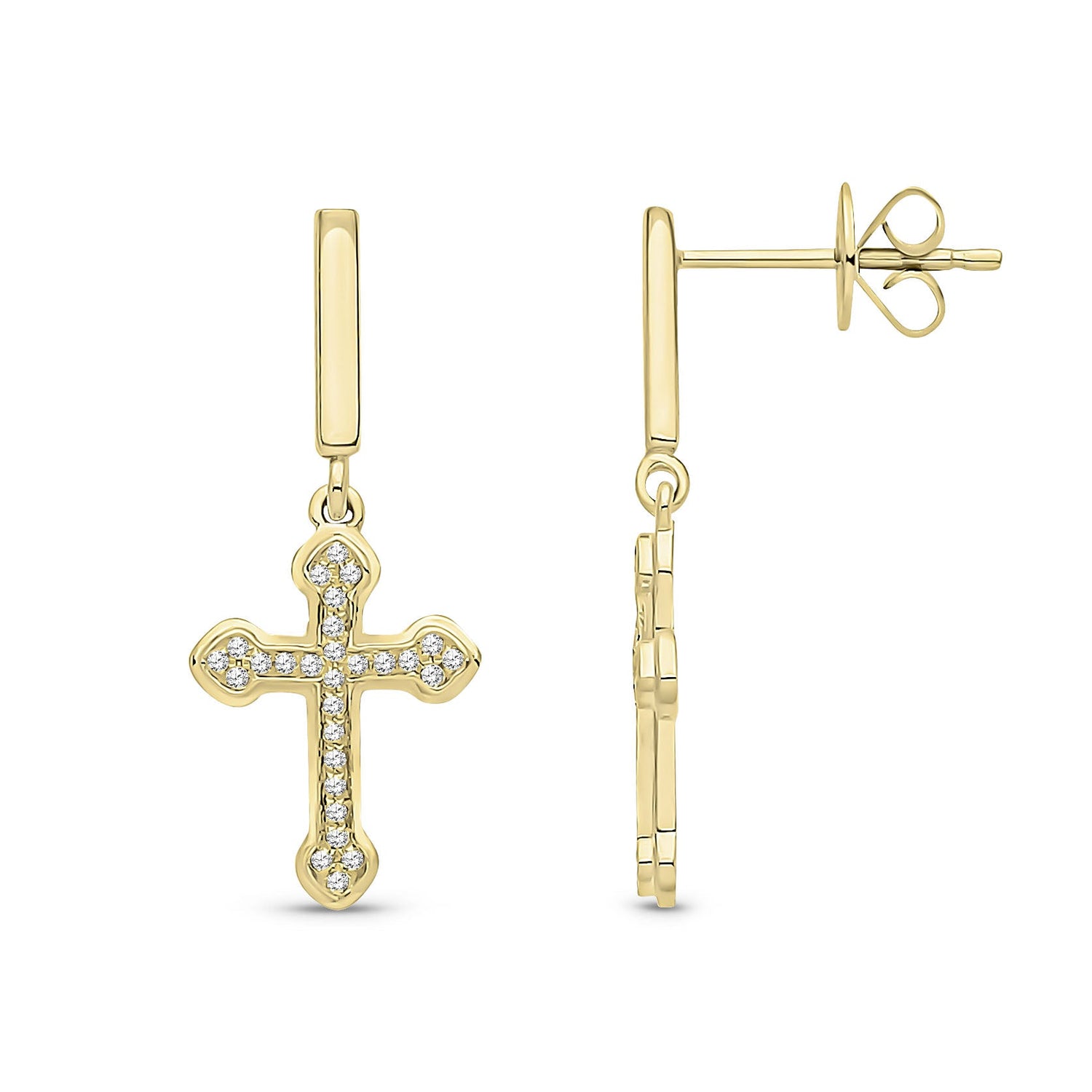 9ct Yellow Gold Natural Diamond Diamond Cross Drop Earrings