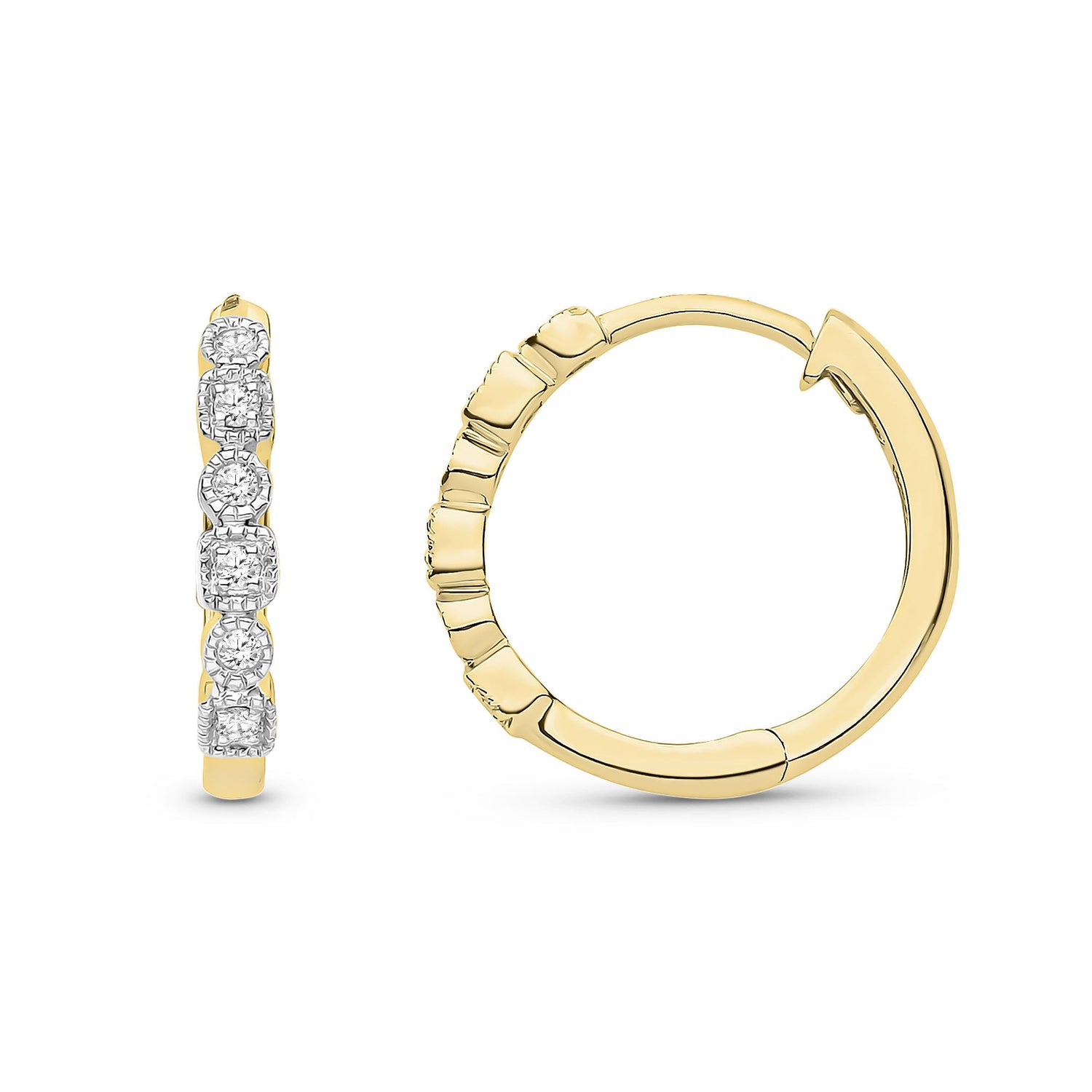 9ct Yellow Gold Natural Diamond Graduated Diamond Huggie Earrings