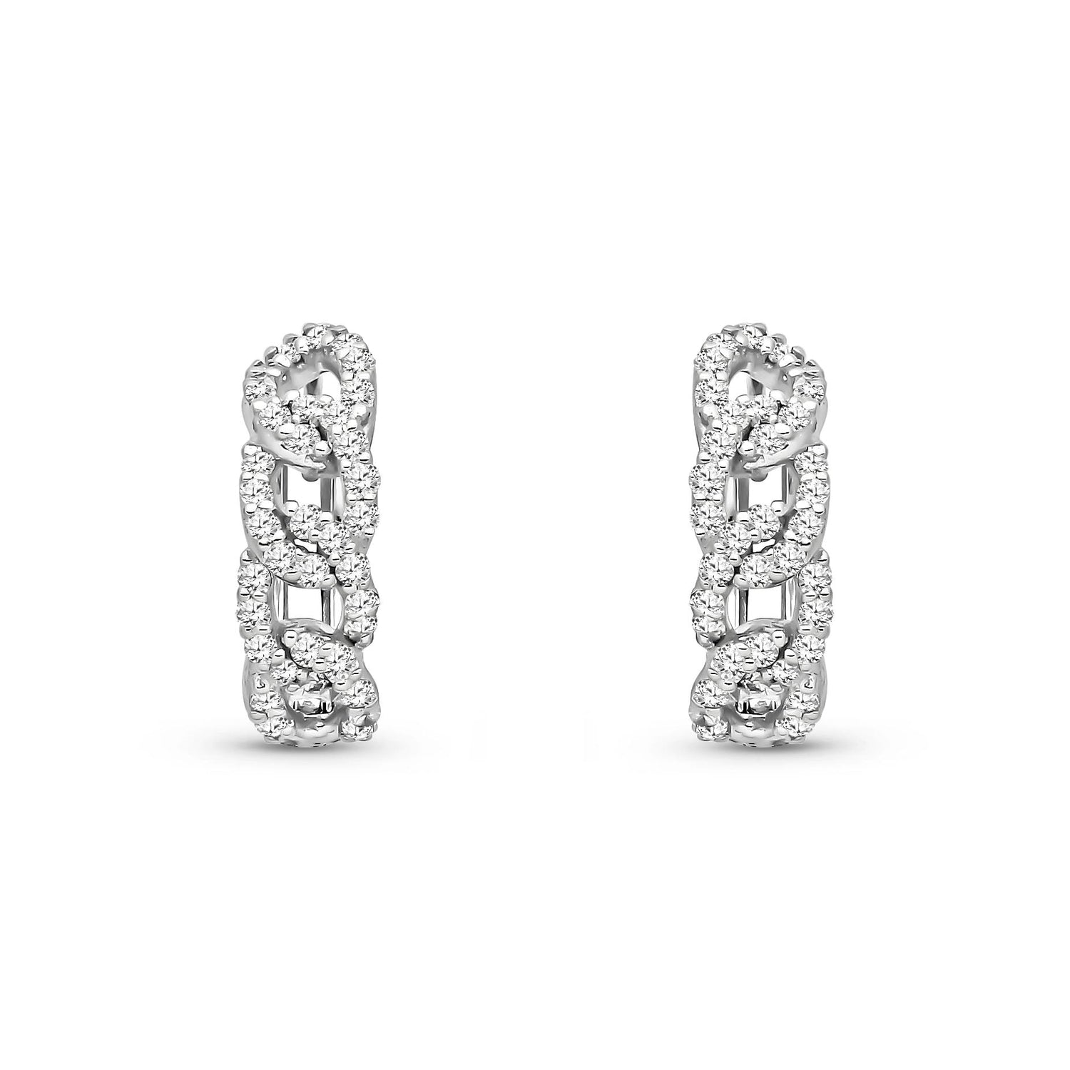 9ct White Gold Natural Diamond Curb-Link Diamond Huggie Earrings