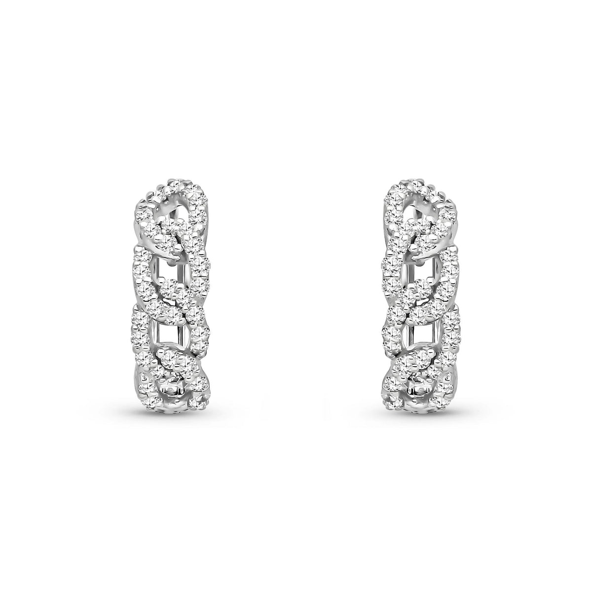 9ct White Gold Natural Diamond Interlocking Curb Link Huggie Earrings — 13mm