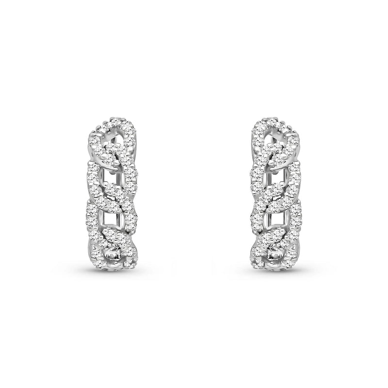 9ct White Gold Natural Diamond Interlocking Curb Link Huggie Earrings — 13mm