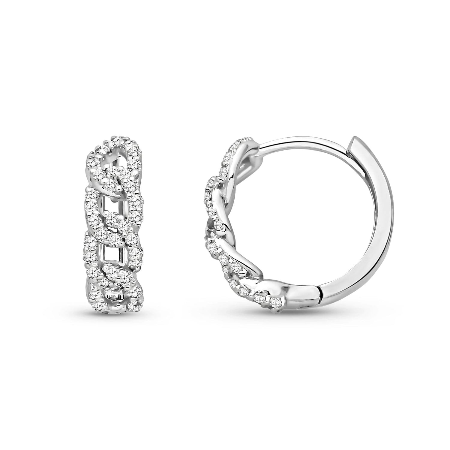 9ct White Gold Natural Diamond Curb-Link Diamond Huggie Earrings