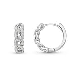 9ct White Gold Natural Diamond Interlocking Curb Link Huggie Earrings — 13mm