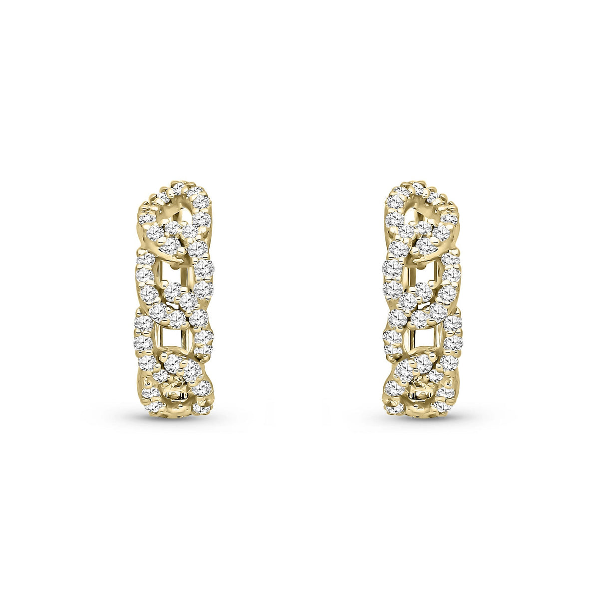 9ct Yellow Gold Natural Diamond Interlocking Curb Link Huggie Earrings — 13mm