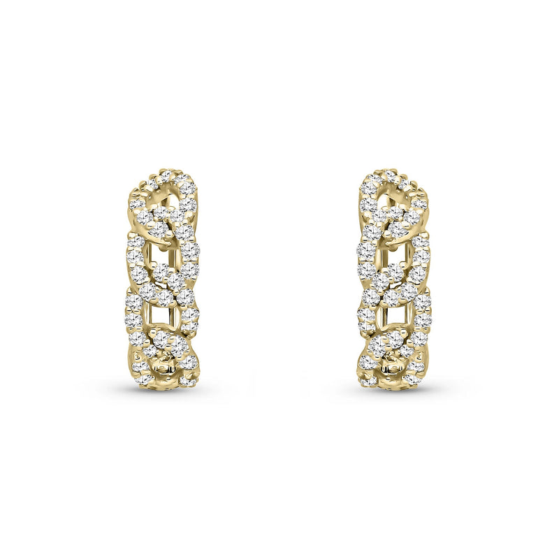 9ct Yellow Gold Natural Diamond Interlocking Curb Link Huggie Earrings — 13mm