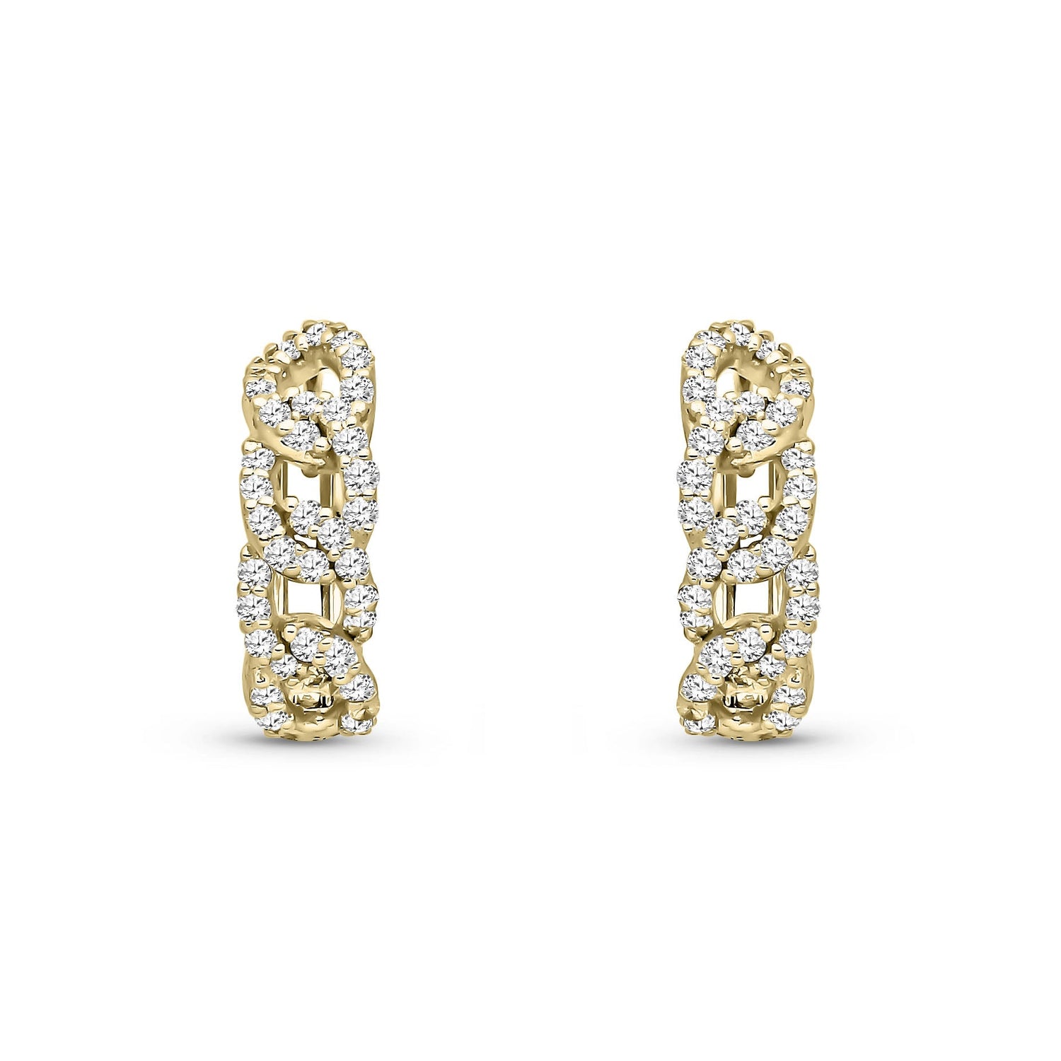 9ct Yellow Gold Natural Diamond Curb-Link Diamond Huggie Earrings