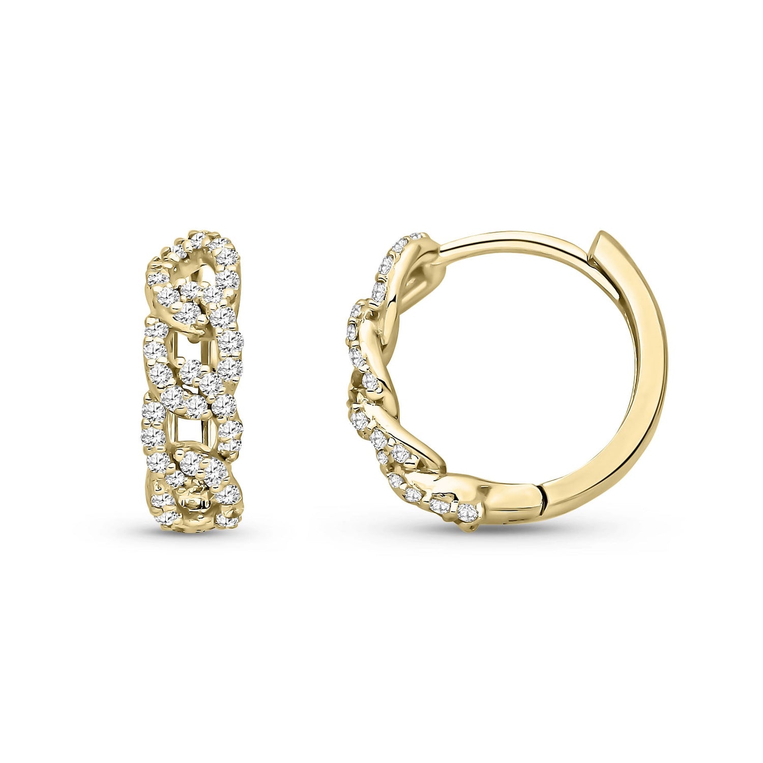 9ct Yellow Gold Natural Diamond Curb-Link Diamond Huggie Earrings