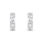9ct White Gold Natural Diamond Geometric Link Huggie Earrings — 12mm