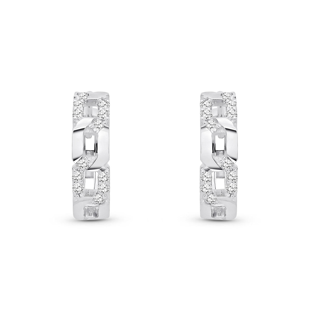 9ct White Gold Natural Diamond Geometric Link Huggie Earrings — 12mm
