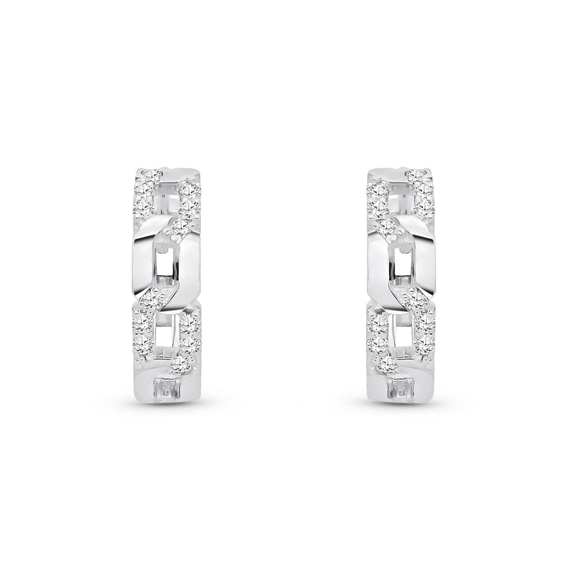 9ct White Gold Natural Diamond Geometric Link Huggie Earrings — 12mm