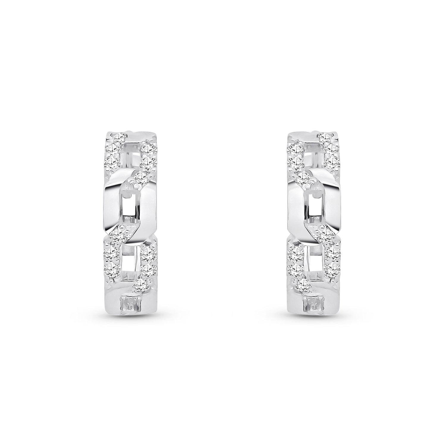 9ct White Gold Natural Diamond Geometric Link Huggie Earrings