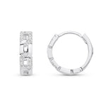 9ct White Gold Natural Diamond Geometric Link Huggie Earrings — 12mm