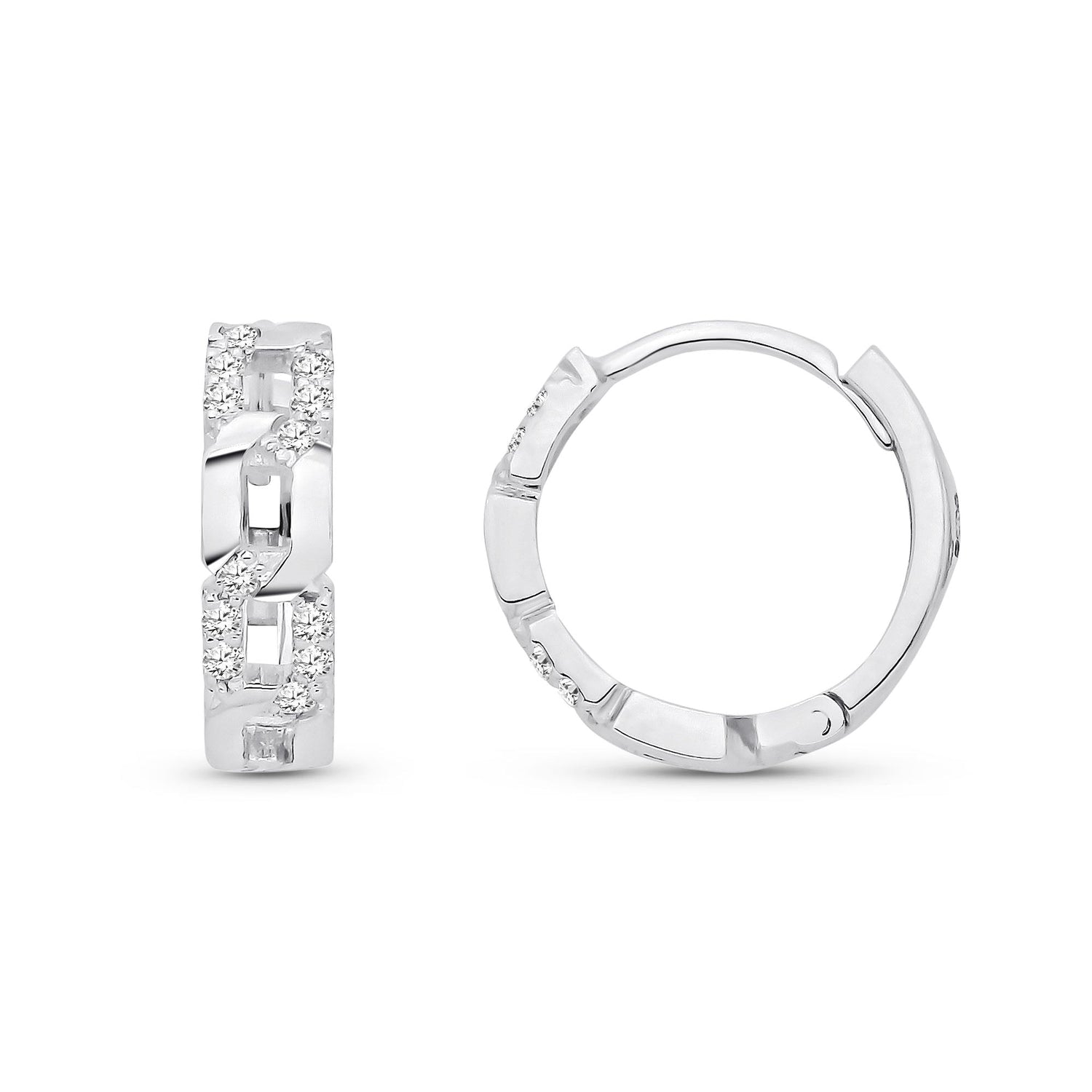 9ct White Gold Natural Diamond Geometric Link Huggie Earrings
