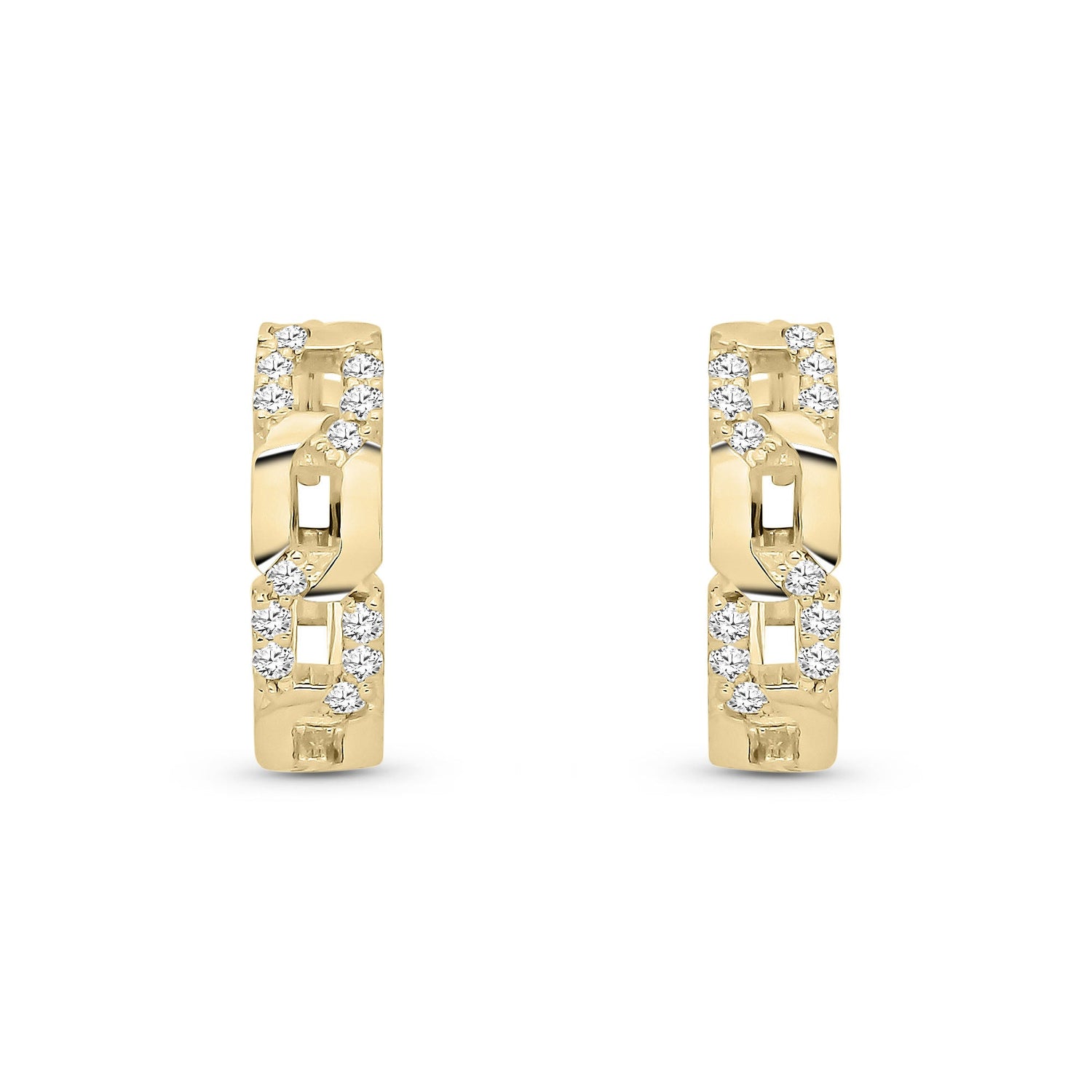 9ct Yellow Gold Natural Diamond Two-Tone Geometric Link Huggie Earrings