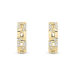 9ct Yellow Gold Natural Diamond Geometric Link Huggie Earrings — 12mm