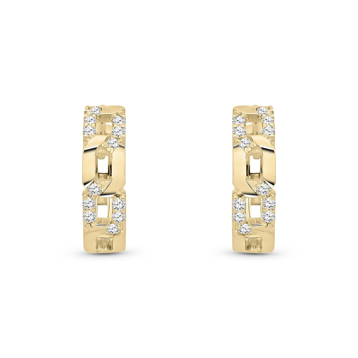 9ct Yellow Gold Natural Diamond Geometric Link Huggie Earrings — 12mm
