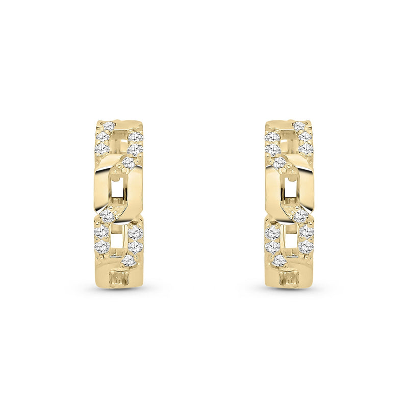 9ct Yellow Gold Natural Diamond Geometric Link Huggie Earrings — 12mm