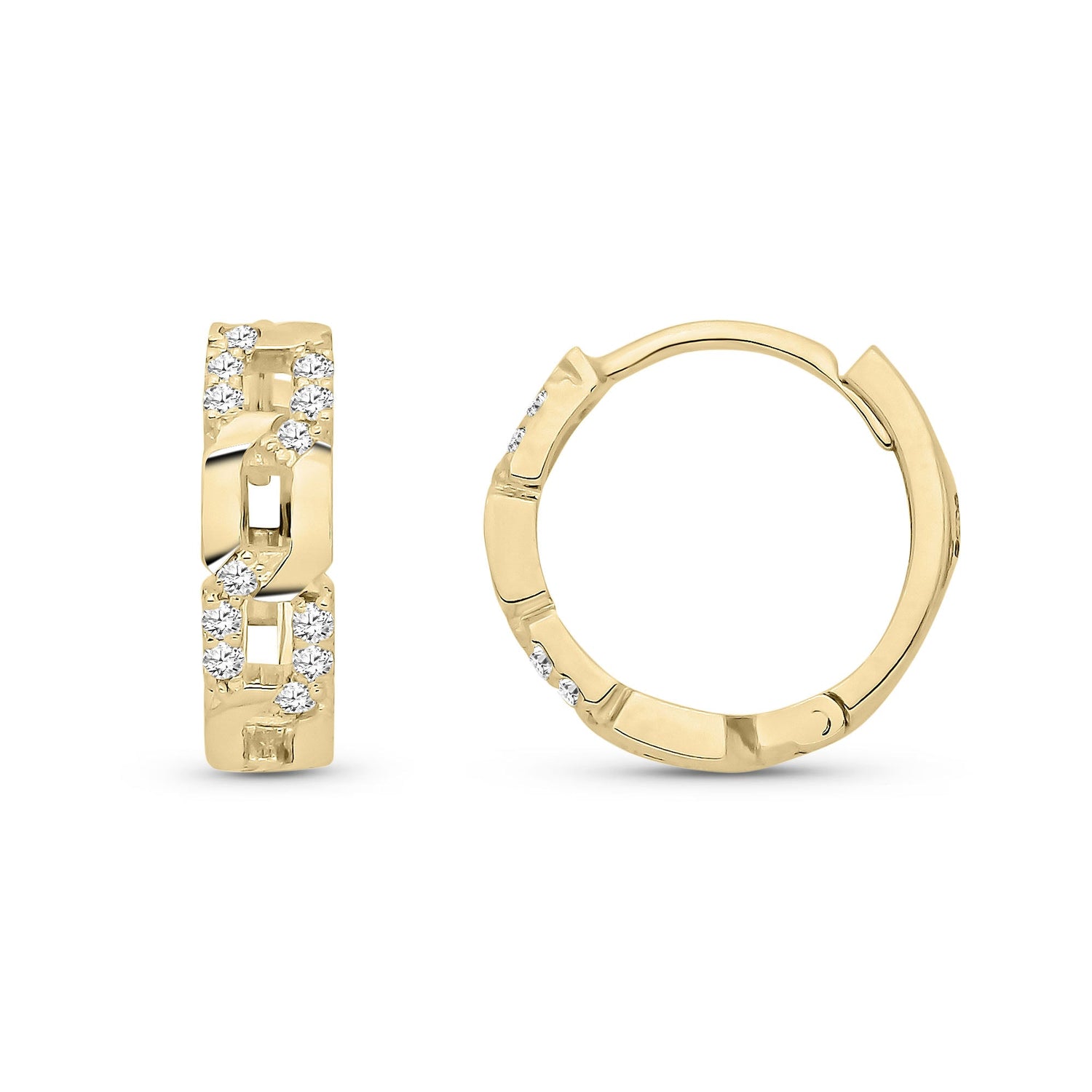 9ct Yellow Gold Natural Diamond Two-Tone Geometric Link Huggie Earrings