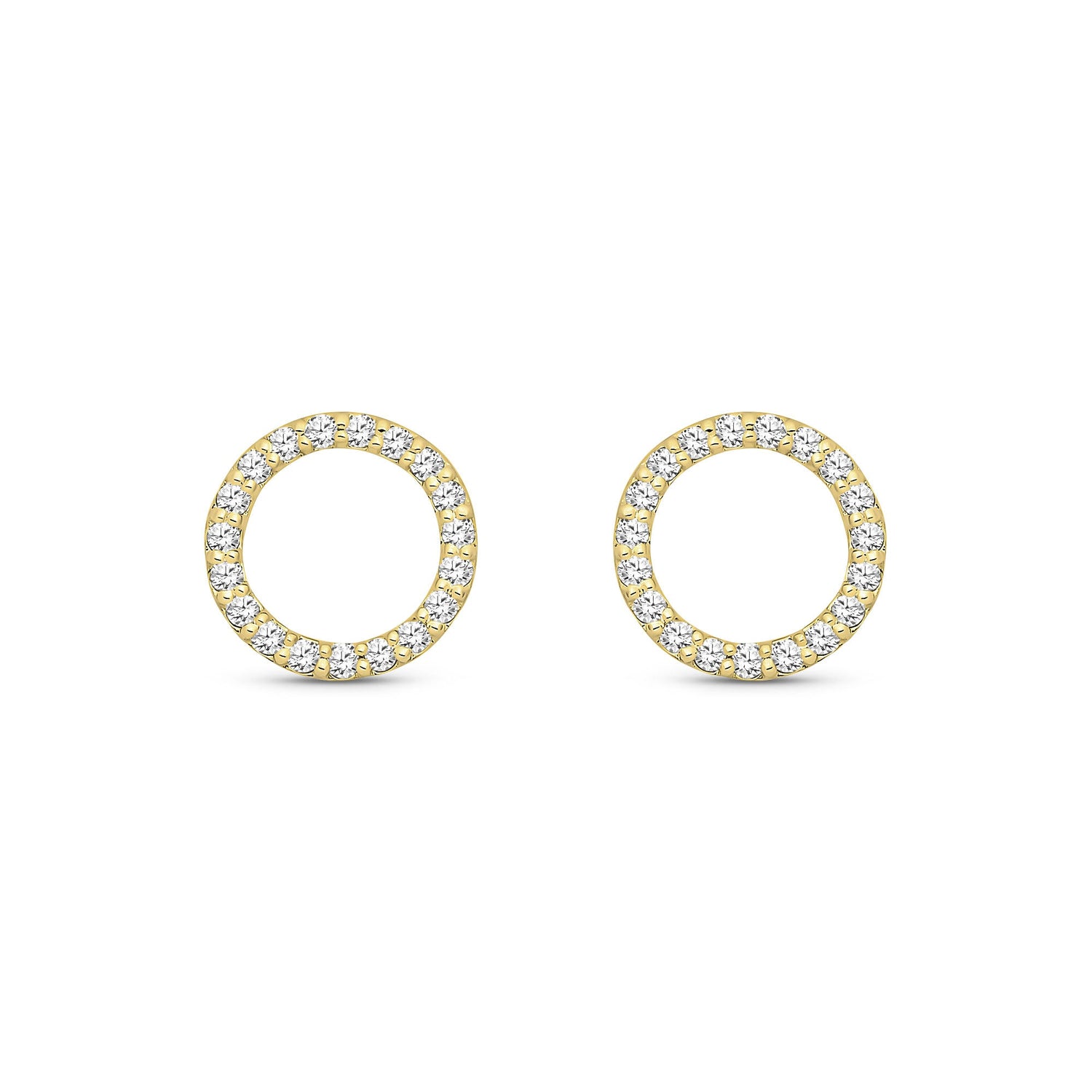 9ct Yellow Gold Natural Diamond Open Circle Stud Earrings