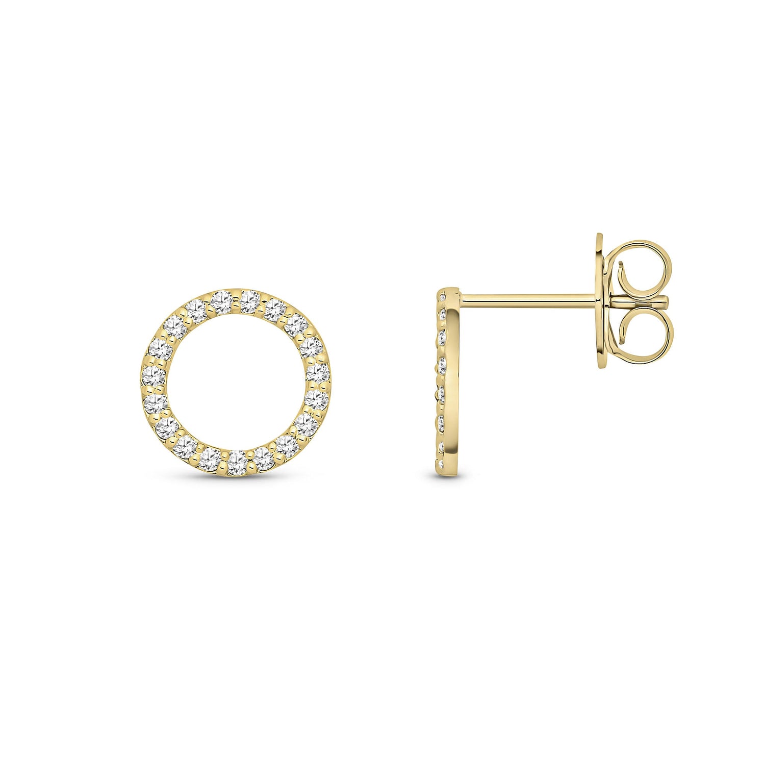 9ct Yellow Gold Natural Diamond Open Circle Stud Earrings