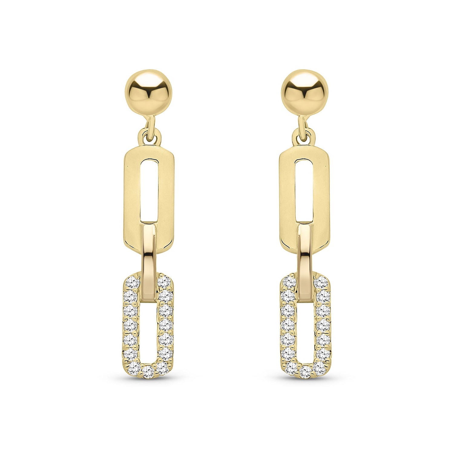 9ct Yellow Gold Natural Diamond Geometric Double Drop Hoop Earrings
